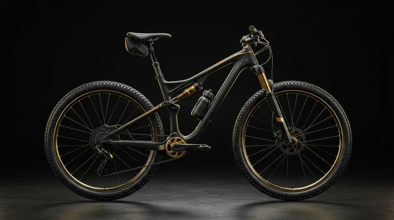 Premium horský bicykel s gold detailami — vizualizácia Drag Bicykle e-shop.