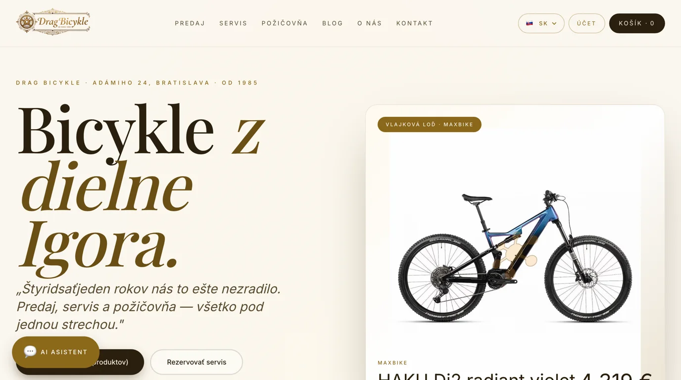 A premium mountain bike with gold details — visualization of the Drag Bicykle e-shop.