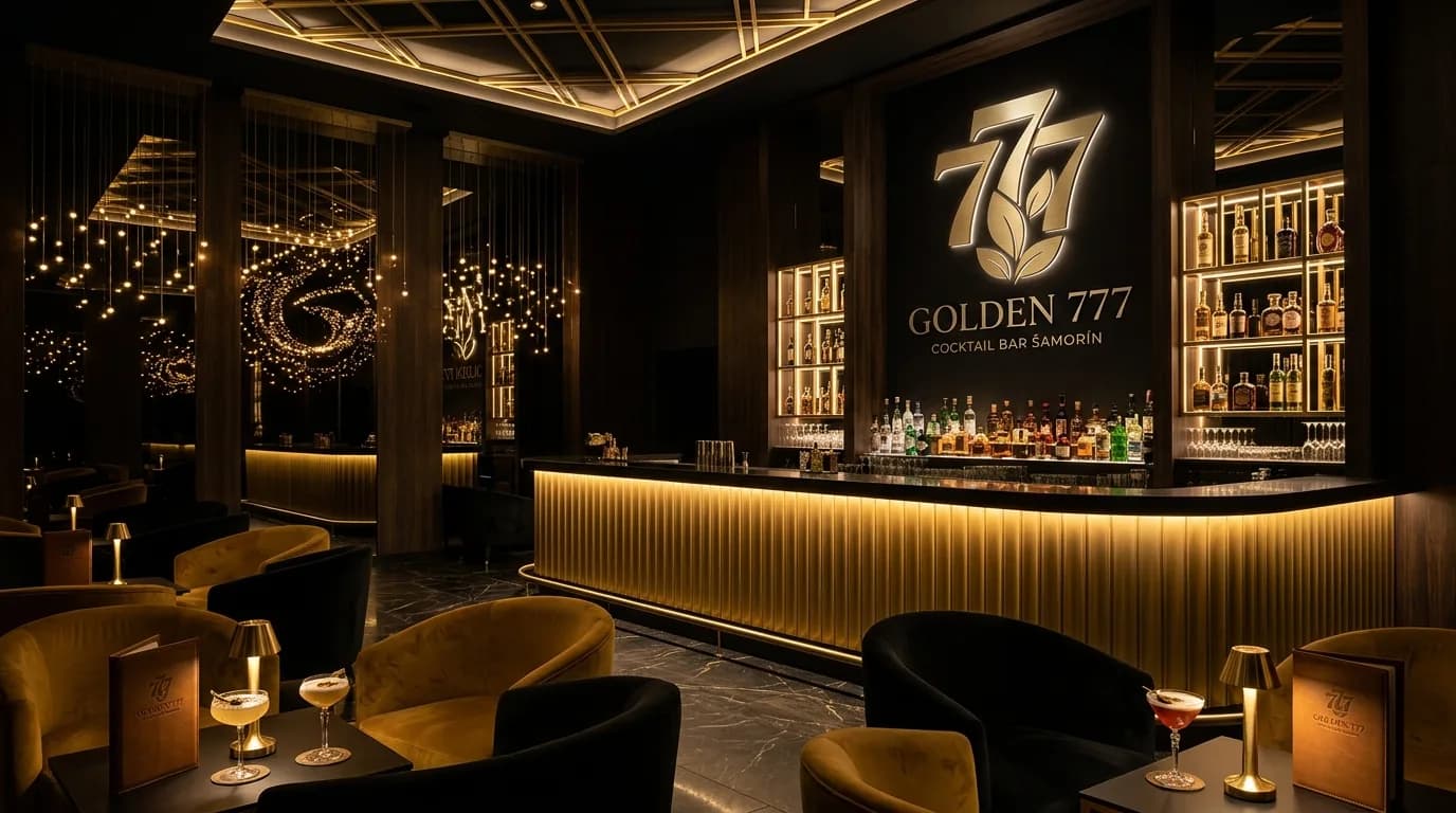 Elegantný interiér Golden 777 cocktail bar Šamorín.