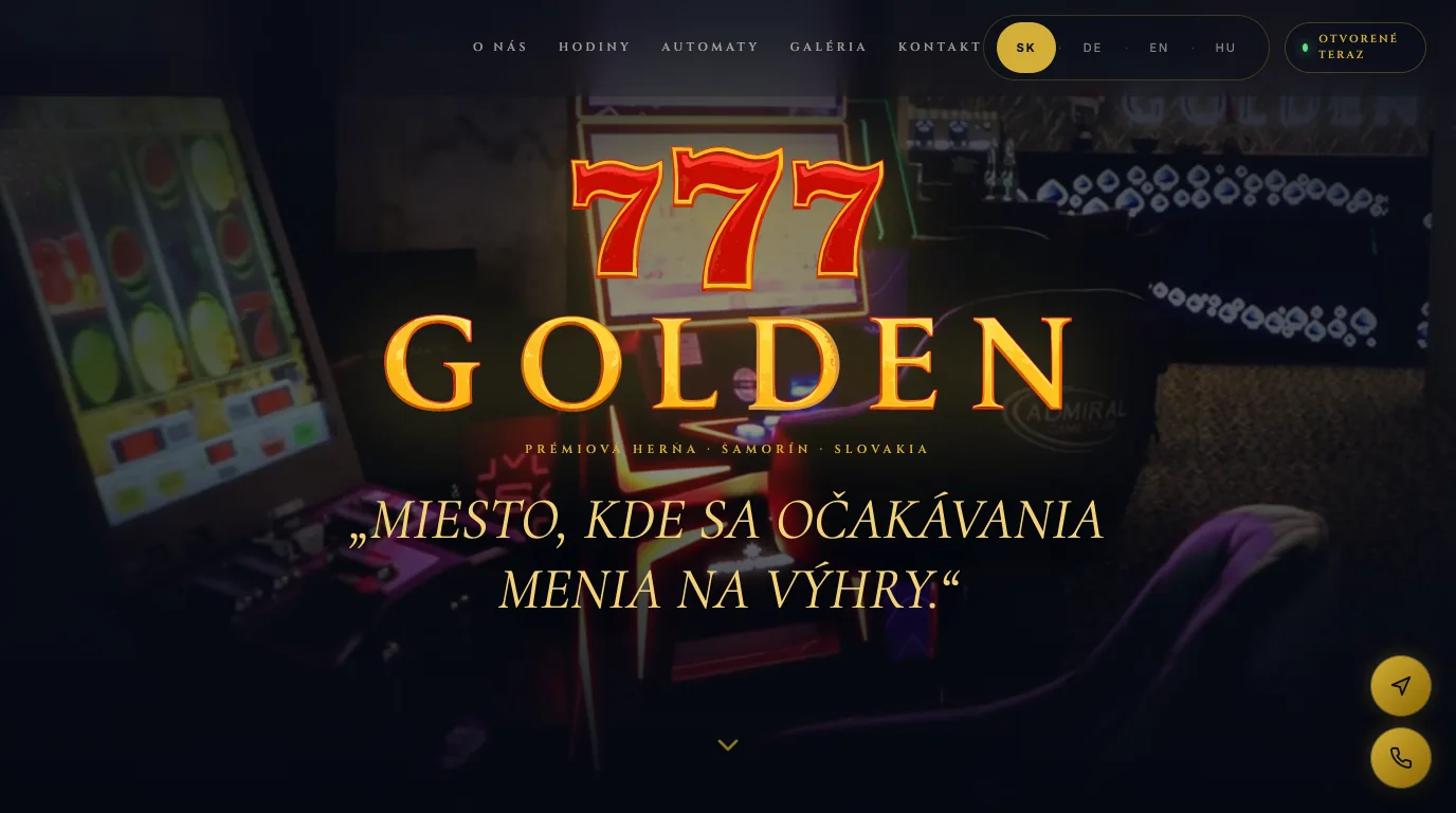 Elegant interior of the Golden 777 cocktail bar in Šamorín.
