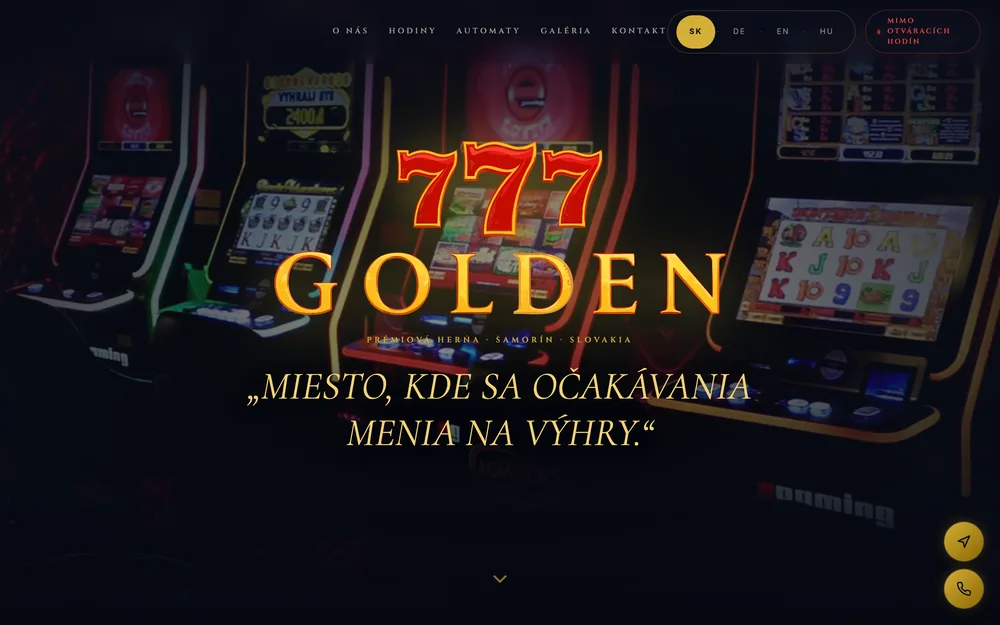 Náhľad webu Golden 777 — úvodná stránka casino baru v Šamoríne