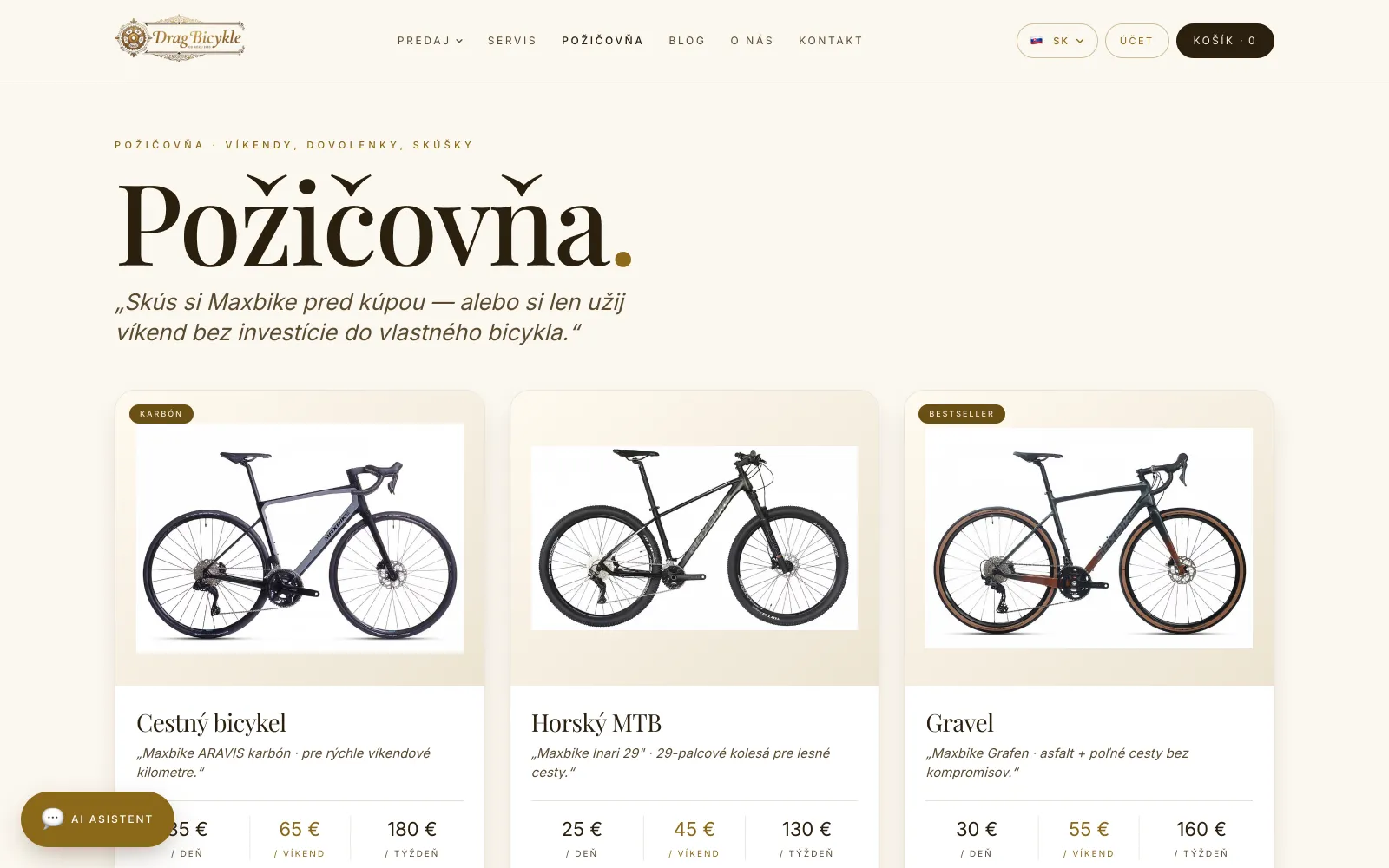 Požičovňa na dragbicykle.com — bicykle na deň, víkend aj týždeň