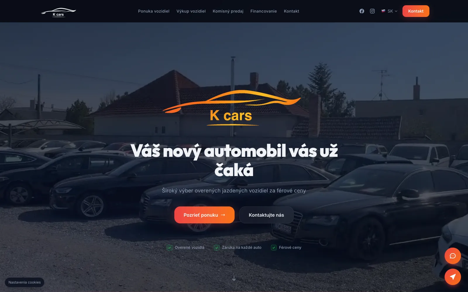 Úvodná stránka kcars.sk — autobazár KCars
