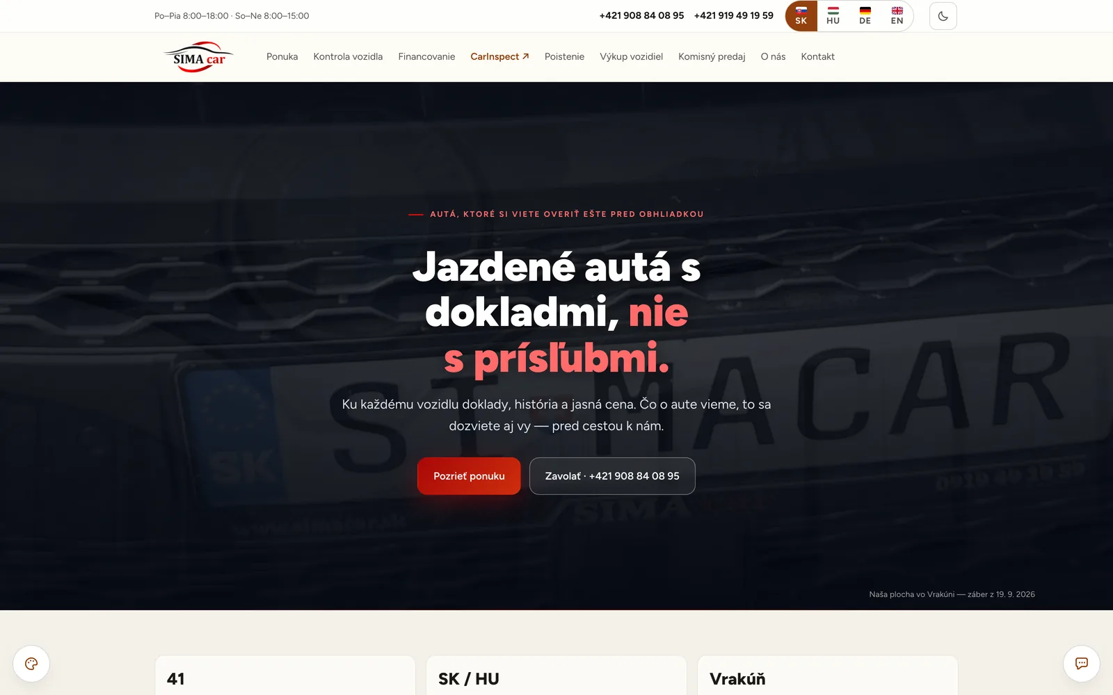 Náhľad webu SIMA Car — autobazár vo Vrakúni (pred spustením)